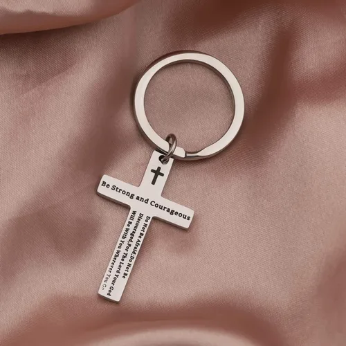 Miniatura 3 de Llavero cristiano Be Strong and Courageous Joshua 19 con versículo bíblico para perro, joyería religiosa