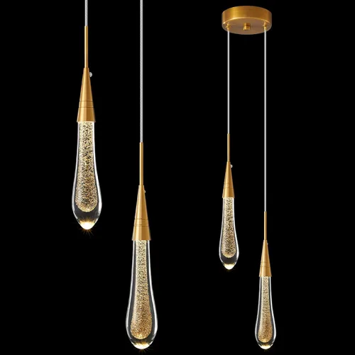 LMQNINE Lámparas colgantes de cocina, lámparas LED regulables, modernas, doradas, minilágrimas, de cristal, iluminación colgante para cocina, isla,