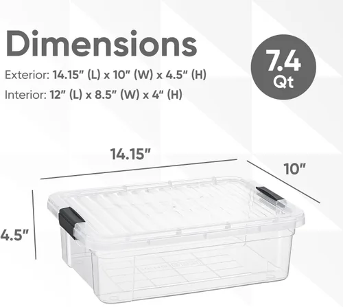 Miniatura 2 de Superio Contenedor de plástico transparente de 7.4 cuartos con tapa, no tóxico, sin BPA, sin olor, caja de almacenamiento organizadora, recipiente