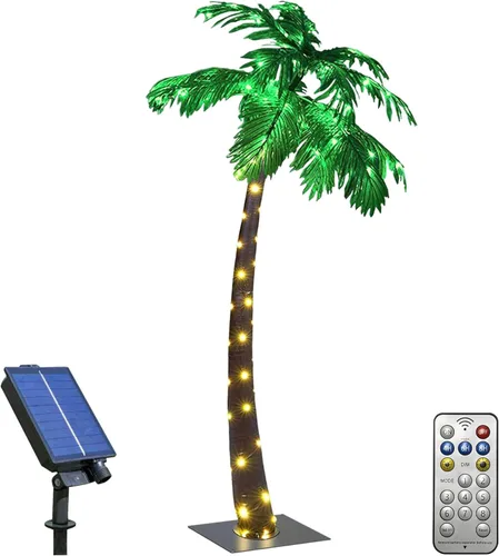 Miniatura 11 de Lightshare Palmera artificial de 7 pies con 96 luces LED, decoración de árbol falso para Tiki Bar, exterior, patio, porche, piscina, Navidad