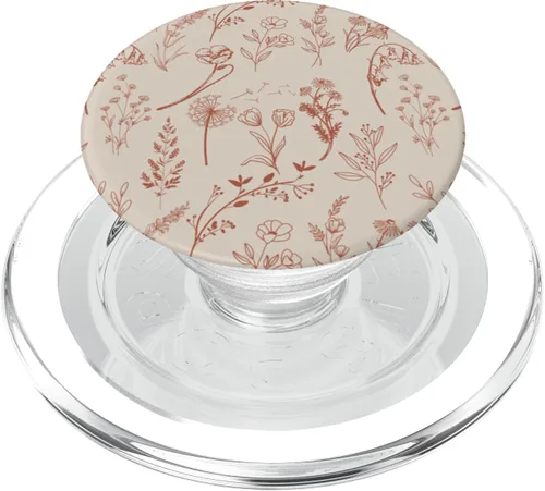 PopSockets MagSafe PopGrip con diseño estético de flores silvestres beige marrón para iPhone
