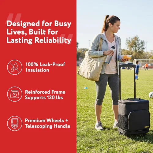 Miniatura 4 de Carrito inteligente con función de refrigeración ultra compacto con ruedas - Bolsa enfriadora plegable aislada - Enfriador de viaje plegable para 36