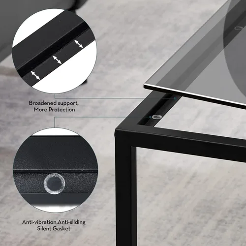 Miniatura 2 de SAYGOER Mesa de centro de cristal, mesa de centro pequeña y moderna, mesas centrales cuadradas simples para sala de estar, 26.7 x 26.7 x 17.7 Gris
