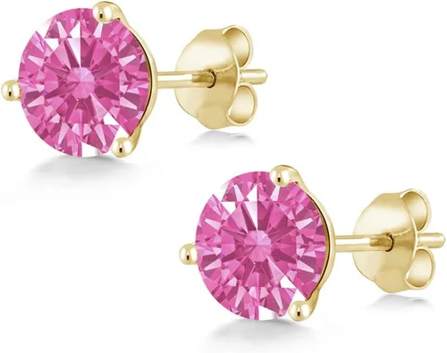 Miniatura 99 de Gem Stone King Aretes de oro de 14 quilates, 0.236 in, piedra natal redonda, Martini, 3 puntas, aretes de oro para mujer
