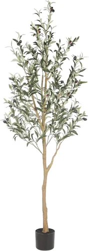 Realead Árbol de olivo artificial de 6 pies, plantas de olivo sintético alto, árbol de seda de olivo falso en maceta con ramas y frutas, árboles
