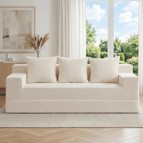 Miniatura 19 de cidludto Sofá cama convertible 3 en 1, sofá cama plegable plegable – Sofá cama sin hueso y futón en el suelo, sofá cama extraíble de pana con 4 Gris