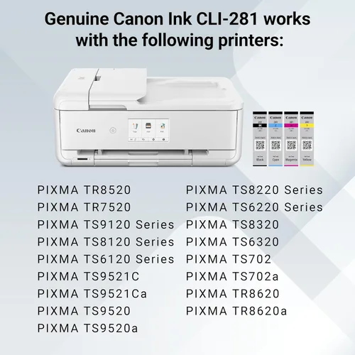 Miniatura 5 de Canon CLI-281 Paquete de 4 tintas negras, cian, magenta y amarillas, compatibles con impresoras TR8520, serie TR8620, TS9120 y TS6210, (paquete de 2)