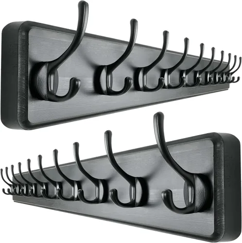 Miniatura 25 de Dseap Perchero de Pared: Moderno, Patentado, Resistente, 17.4" de Largo, Riel Colgador de Madera con 5 Ganchos Dobles para Abrigos de Invierno, Negro