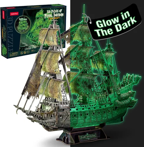 CubicFun Rompecabezas 3D modelo de barco holandés volador luminoso embrujado barco pirata DIY para adultos y niños, kits de construcción de