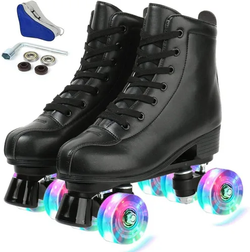 YYW - Patines de cuero PU de alta calidad para mujeres y hombres, tipo botín, clásicos de doble fila, para interiores y exteriores, con bolsa de