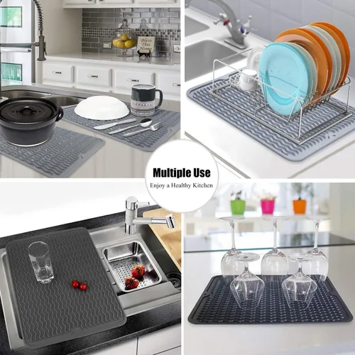 Miniatura 7 de Tapete de silicona para secar platos, antideslizante, fácil de limpiar, tapete escurridor de platos grande resistente al calor para encimera
