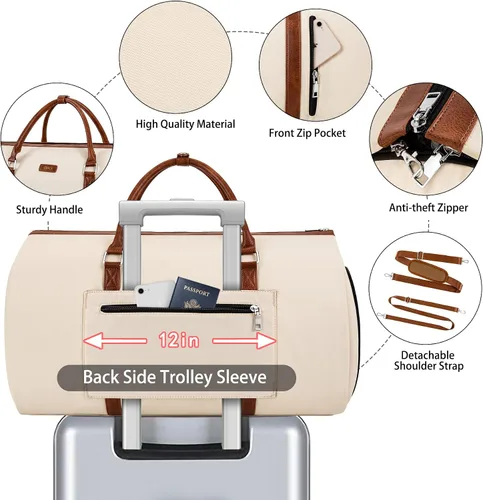 Miniatura 4 de Bolsa de lona convertible para ropa de viaje, de mano, con bolsa de aseo personal, bolsa grande de fin de semana para hombres y mujeres, 2 en 1