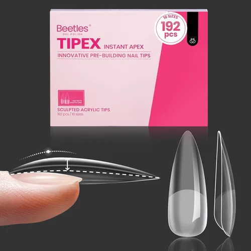 Miniatura 27 de Beetles Tipex - Uñas postizas con ápice instantáneo, 192 uñas, preconstruidas y pregrabadas, largas, cuadradas, fuertes y gruesas, uñas postizas a