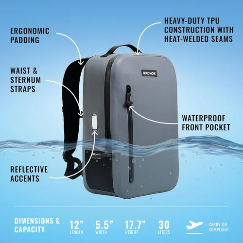 Miniatura 3 de KRONOX 30L Waterproof Backpack for Men – IPX7 Submersible Dry Bag, Lightweight & Durable for Travel, Motorcycle, Kayak