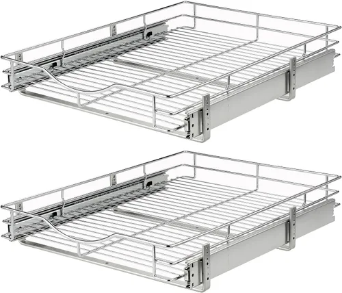 Miniatura 8 de DINDON Organizador de gabinete extraíble (11 pulgadas de ancho x 21 pulgadas de profundidad), estante cajón deslizante de metal resistente, Plata