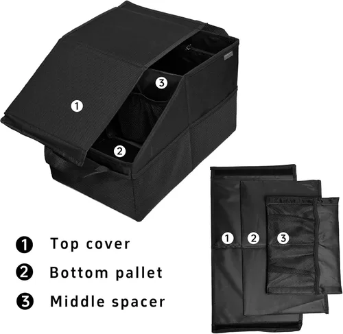 Miniatura 4 de Organizador de asiento de coche, asiento de pasajero, negro Plegable, pequeño almacenamiento, con tapa