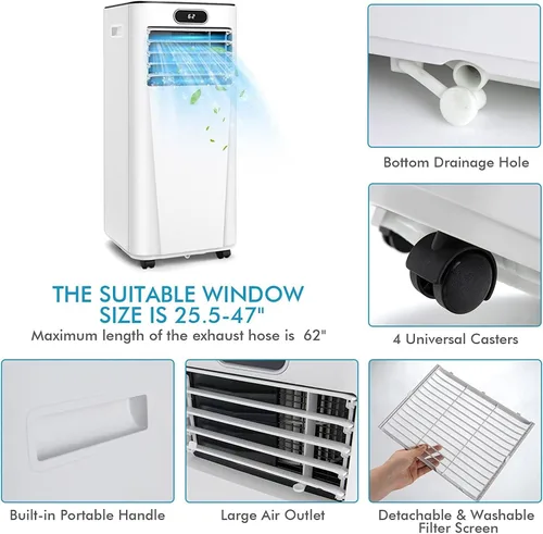 Miniatura 7 de GOFLAME Aire acondicionado portátil 8000BTU, enfriador de aire y deshumidificador 3 en 1 con control remoto, modo de suspensión, 2 velocidades