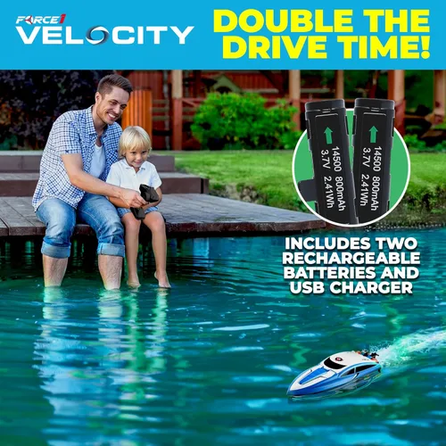 Miniatura 5 de Force1 Velocity Blue Fast RC Boat - Barcos de control remoto para adultos y niños, mini barcos RC de carreras de velocidad submarina para piscinas