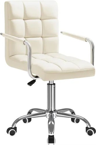 Furmax Silla de oficina con respaldo medio de piel sintética acanalada, silla ejecutiva moderna, silla de escritorio para el hogar, silla de trabajo