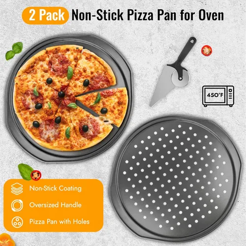Miniatura 2 de Pizza - Juego de 7 sartenes para pizza con cáscara de pizza, espátula de pizza de 12 x 14 pulgadas, paleta de pizza de aluminio con cortador