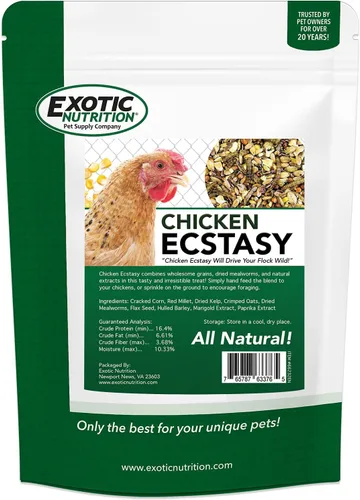 Éxtasis de pollo (3 libras) – Alimento saludable para pollo en el patio trasero – Granos naturales, gusanos secos de la harina y extractos naturales