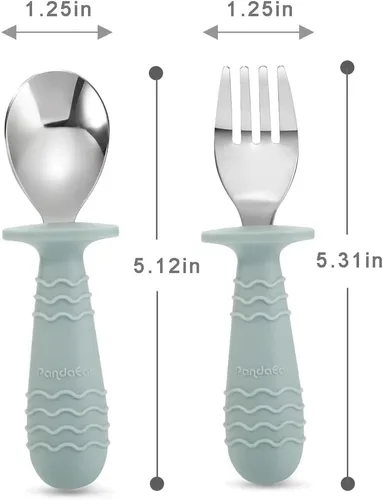 Miniatura 3 de PandaEar 6 Piezas Utensilios de Silicona de Acero Inoxidable para Bebés y Niños Pequeños Cubiertos Cuchara Tenedor para Bebés y Niños Pequeños Sin