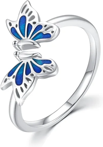 Miniatura 8 de Cuoka Anillos de mariposa de plata de ley 925, hipoalergénicos, aceite de goteo, joyería de mariposa azul, regalo para el día de la madre