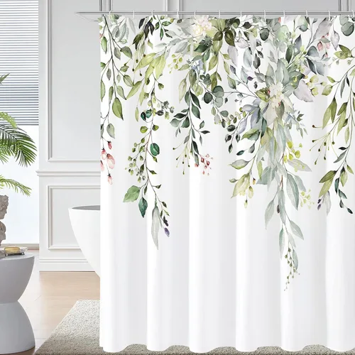 Miniatura 38 de Gibelle - Cortina de ducha de eucalipto marrón, hojas de plantas de acuarela con diseño floral, juego de cortina de ducha con ganchos, 72 x 72