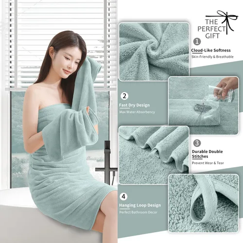 Miniatura 2 de Toalla de baño extra grande de 4 piezas (35 x 70 pulgadas), toalla de baño ultra suave de gran tamaño, juego de toallas de baño para baño, hotel