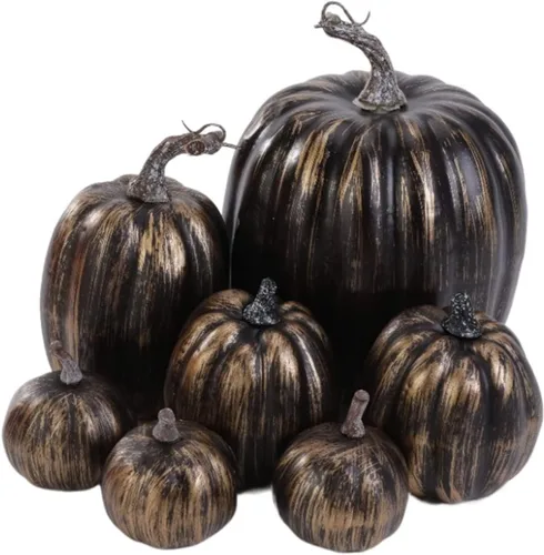 Miniatura 12 de Lizxun 7 calabazas artificiales de Halloween de espuma de imitación de calabaza naranja, calabazas de espuma de cosecha de otoño para otoño, Acción