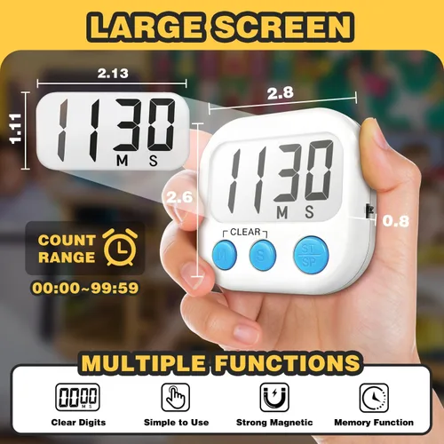 Miniatura 3 de Temporizadores de aula para profesores y niños, temporizador digital magnético grande, suministros para profesores, paquete de 2, azul y blanco Azul