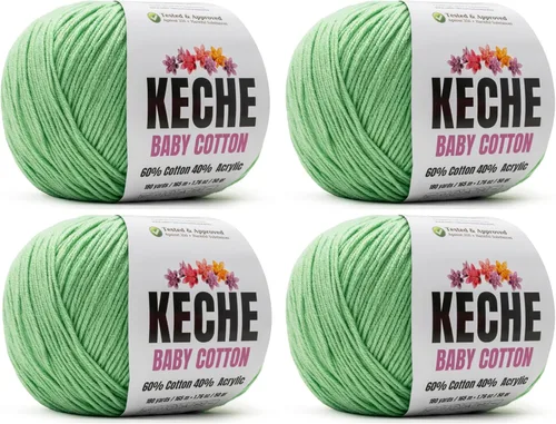 Miniatura 75 de Keche Hilo de algodón, 60% algodón, 40% hilo acrílico, hilo de algodón suave para crochet y tejer, hilo amigurumi, 1 madeja/bola, 1.76 onzas (50g)