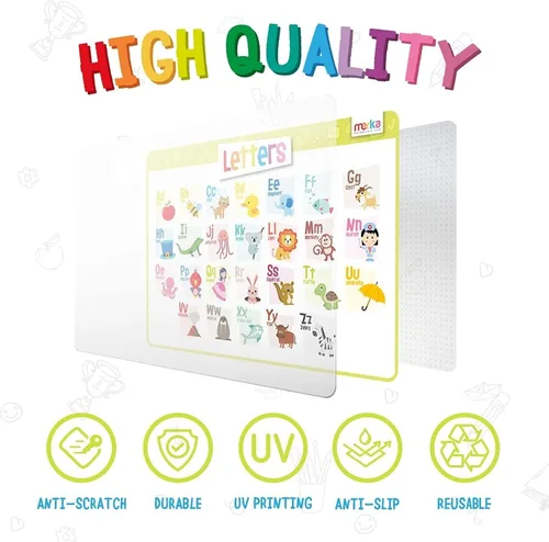 Miniatura 2 de Merka Paquete de 4 manteles individuales educativos para niños y niños pequeños, reutilizable, lavable con agarre seguro en la parte trasera