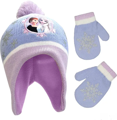 Disney Juego de gorro y guantes de invierno para niñas de 2 a 4 años o Frozen 2 con gorro Elsa Anna y guantes para niños de 4 a 7 años