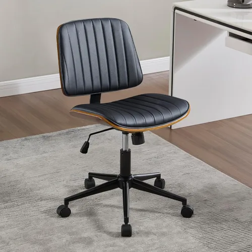 VipDesk Silla pequeña de oficina en casa, silla de escritorio sin brazos con respaldo medio con giro de 360° y ruedas, silla de computadora moderna