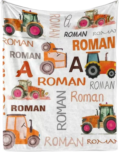 Miniatura 16 de Manta personalizada de tractores, nombre personalizado con diseño de camiones de tractor agrícola, manta de cama de franela de felpa suave