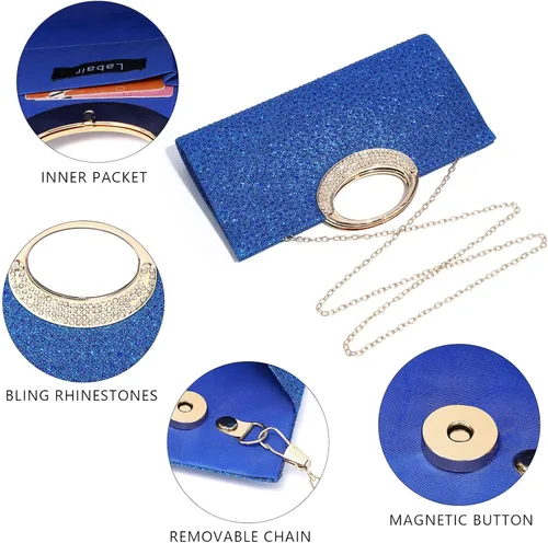 Miniatura 5 de Labair Bolso de mano con diamantes de imitación para mujer, bolso de noche de cristal, bolso de mano para fiesta de boda, fiesta de graduación