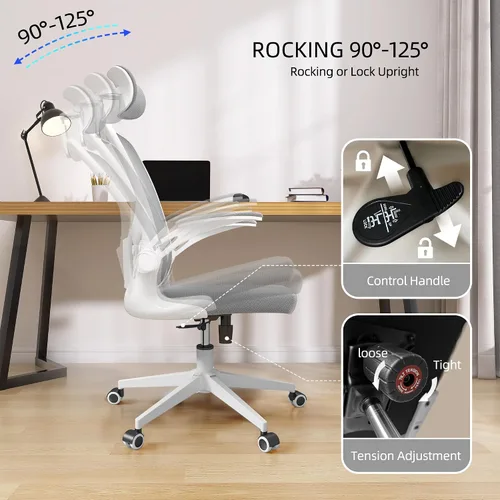 Miniatura 4 de Silla de Oficina Ergonómica para Escritorio, Silla de Oficina de Malla de 350 LBS con Soporte Lumbar, Cómoda Silla de Escritorio con Ruedas, Silla