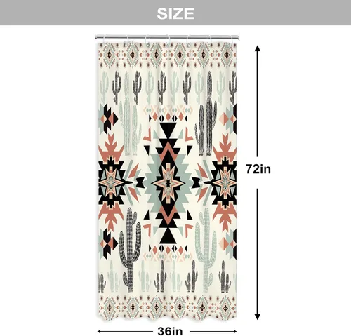 Miniatura 4 de Newsely Cortina de Ducha Pequeña para Caseta RV Occidental Azteca de Cactus 36Wx72H Pulgadas Campista Suroeste Boho Geométrica Étnica Cortina