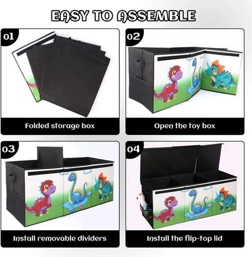Miniatura 4 de Caja de juguetes extragrande con tapa, baúl plegable para juguetes para niños y niñas, organizador de almacenamiento de juguetes con divisores, caja