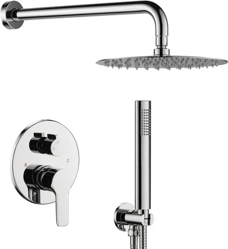 Miniatura 12 de TIPOK Sistema de ducha negro mate con cabezal de ducha redondo de 8 pulgadas y de mano, conjuntos completos de grifería de ducha tipo lluvia