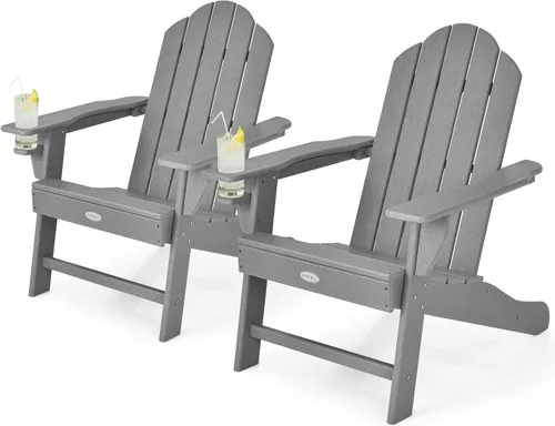 Miniatura 22 de Tangkula Silla Adirondack para exteriores, sillones de polietileno de alta densidad resistentes a la decoloración con soporte para tazas, sillas