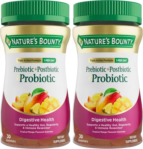 Miniatura 10 de Nature's Bounty Pre + Pro + Gomitas postbióticas para la salud digestiva, apoyo inmunológico, gomitas probióticas para la salud intestinal, sabor a