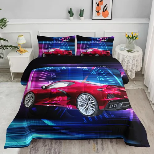 Miniatura 49 de Juego de edredón para niños Axolotl, tamaño individual, juego de ropa de cama con diseño de autos de carreras para niños, niñas, adolescentes