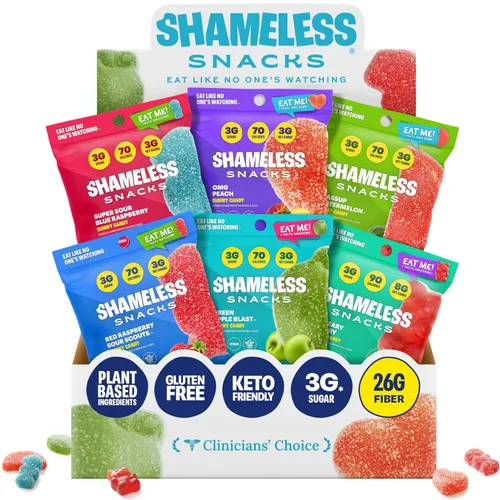 Miniatura 14 de Shameless Snacks – Snacks saludables bajos en calorías, gomitas keto bajas en carbohidratos (caramelos sin gluten) – Paquete de 6 Green Apple Blast