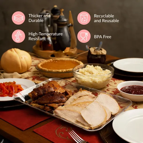 Miniatura 5 de Prestee Paquete de 12 platos rectangulares de plástico para servir, bandeja desechable de alimentos de 9 x 13 pulgadas para fiestas y eventos