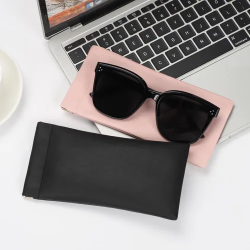 Miniatura 4 de Sightor Funda para lentes de sol, 2 piezas de fundas suaves para gafas para mujer, portátil, de cuero, con parte superior apretada