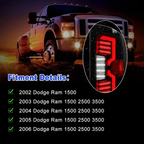 Miniatura 4 de Luces traseras secuenciales LED para camioneta Dodge Ram 1500 2002-2006 y Dodge Ram 2500 / 3500 2003-2006, conjunto completo de luces traseras LED