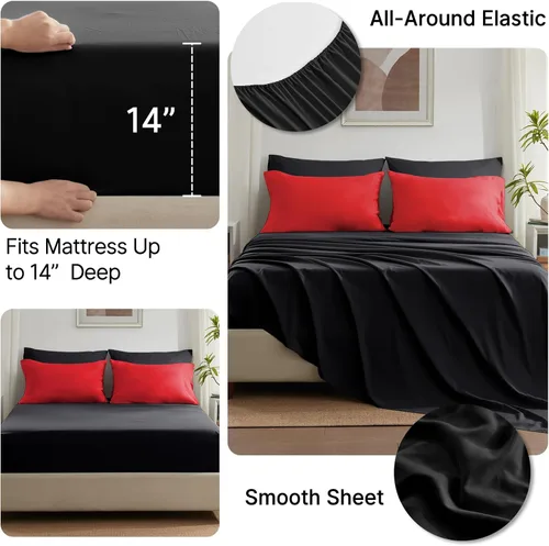 Miniatura 5 de Anluoer Juego de edredón Twin XL, 5 piezas de cama negra en una bolsa, juegos de ropa de cama para todas las estaciones con 1 edredón (68" x 88"), 1