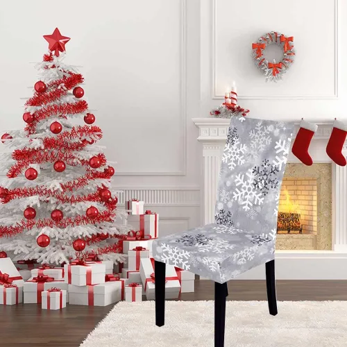 Miniatura 2 de LIPOR Juego de 2 fundas elásticas para sillas de comedor de Navidad, fundas elásticas para sillas Parsons con estampado de copos de nieve